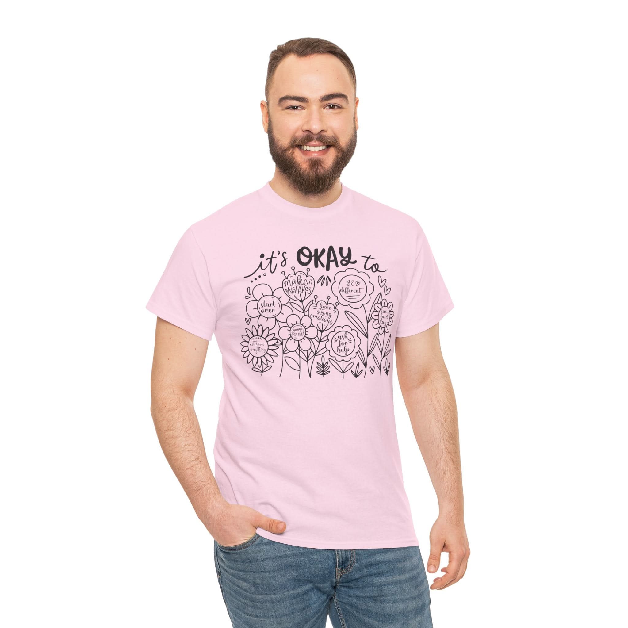 Floral Motivational Tee, It's Okay to Blossom T-Shirt, Positive Vibes Cotton Shirt, Self-Care Gift, Unisex Everyday Tee