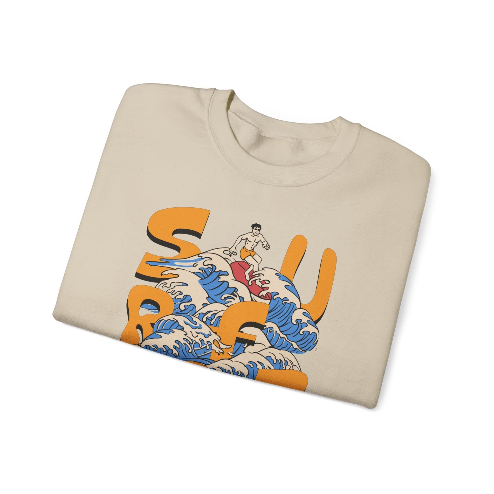 Surf-Inspired Unisex Crewneck Sweatshirt, Cozy Beachwear, Casual Ocean Vibe, Perfect for Surfing Lovers, Gift for Ocean Enthusiasts