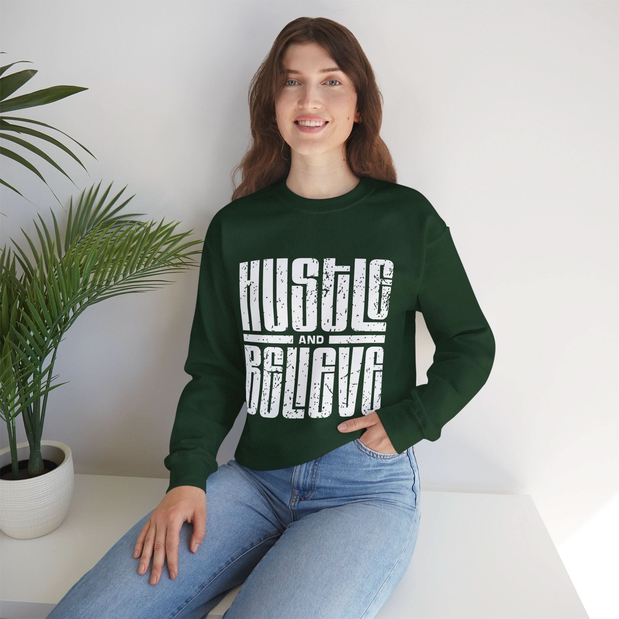 Hustle and Believe Sweatshirt for Dreamers, Cozy Crewneck, Motivational Apparel, Unisex Gift for Entrepreneurs, Trending Fashion