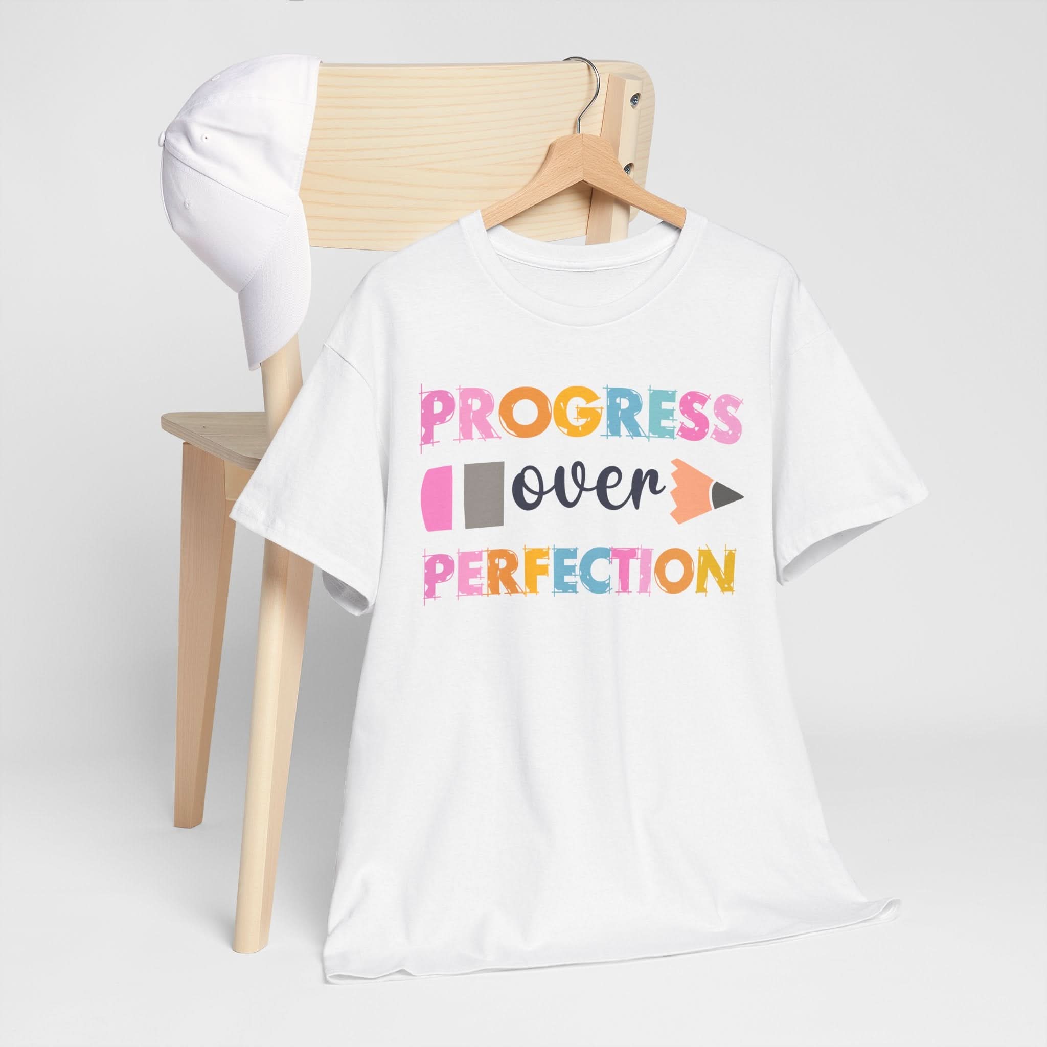 Progress Over Perfection Tee, Inspirational T-Shirt, Motivational Gift, Creative Apparel, Unisex Cotton Shirt