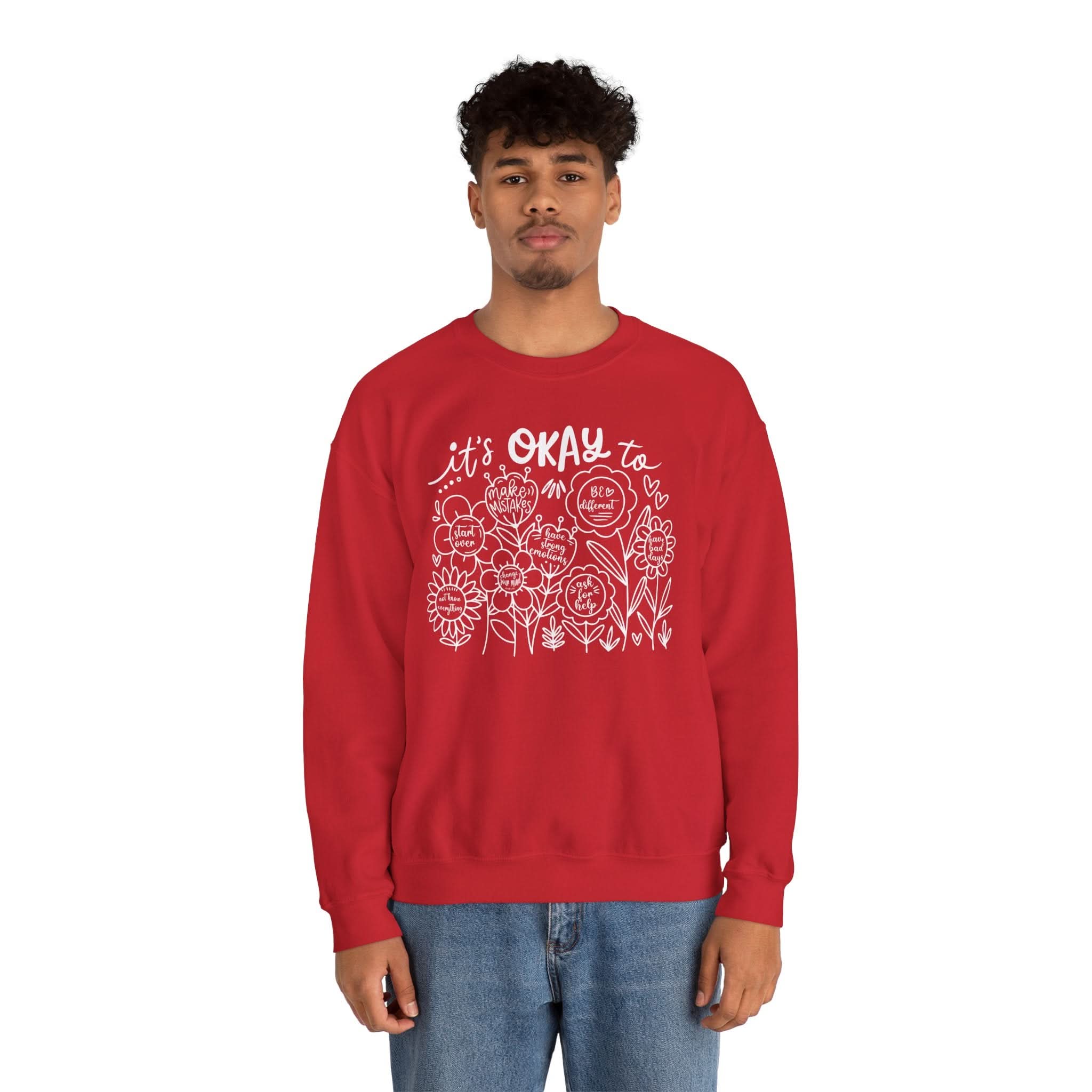 Comforting Crewneck Sweatshirt - It's Okay to Feel, Unisex, Self-Care Gift, Cozy Fashion, Spring Essentials