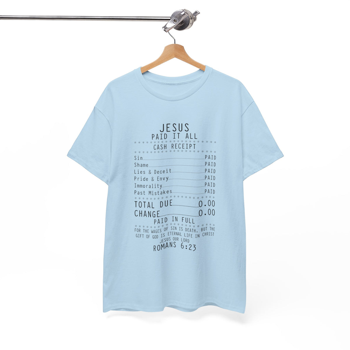 Christian Receipt T-Shirt — "Jesus Paid It All" Faith Tee