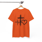 Christian Cross Heart Tee – Faith, Heartbeat & Hope Graphic T-Shirt