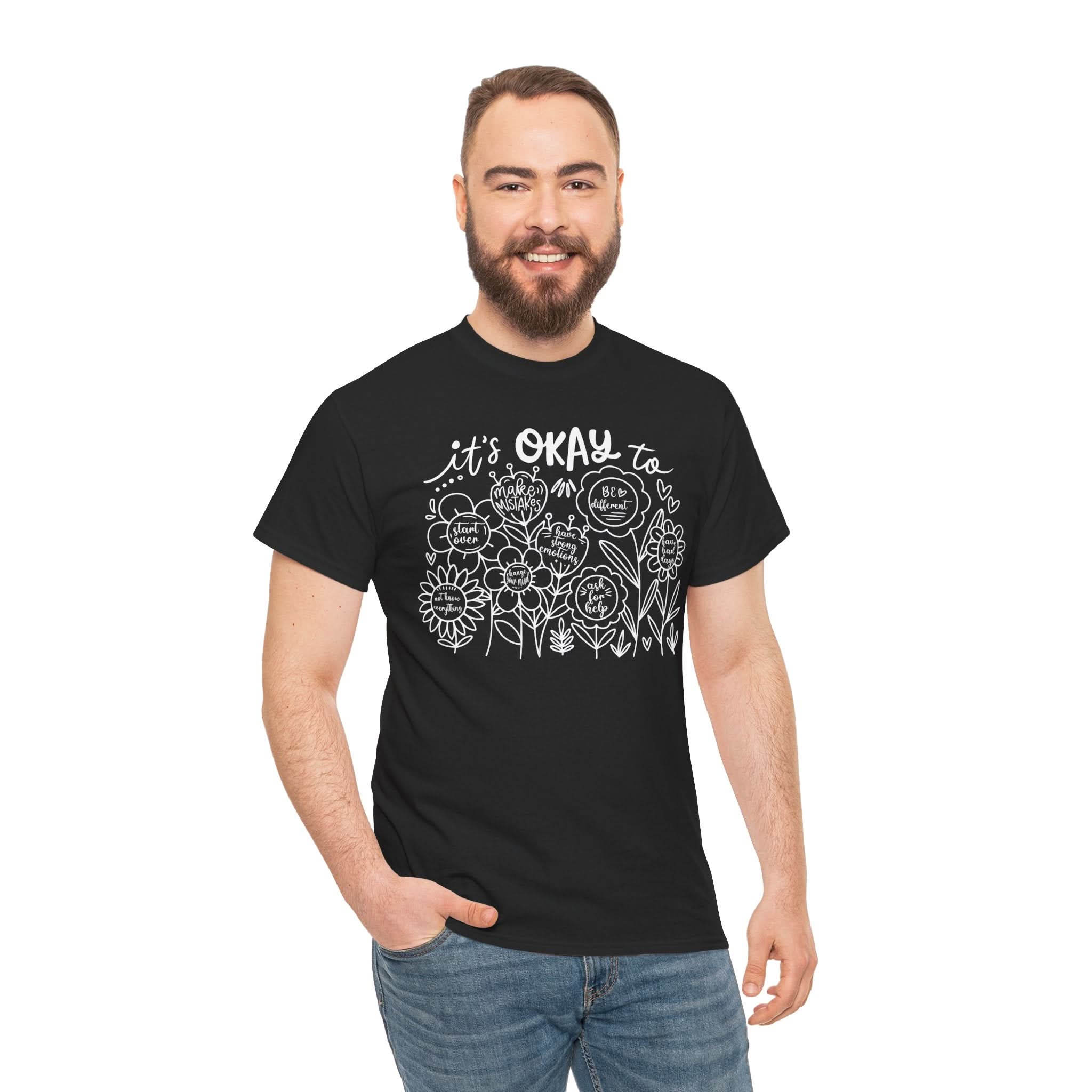 Floral Motivational Tee, It's Okay to Blossom T-Shirt, Positive Vibes Cotton Shirt, Self-Care Gift, Unisex Everyday Tee
