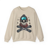 Skull Snowboard Crewneck Sweatshirt – Ski Skull with Goggles & Crossed Snowboards