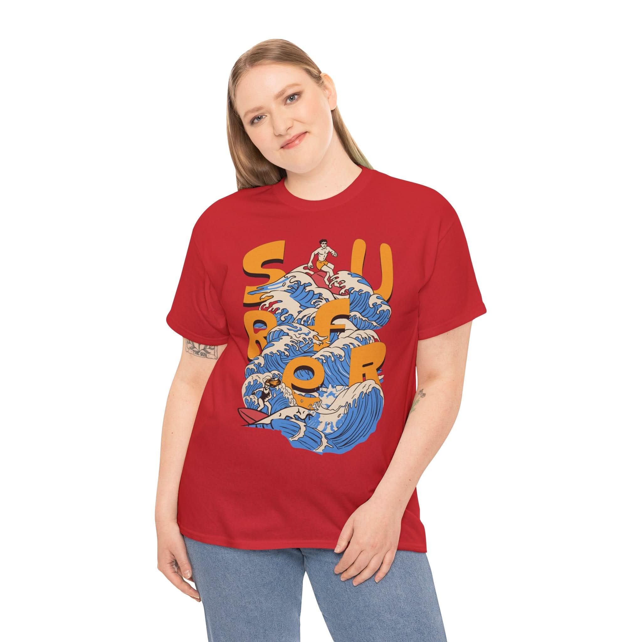 Surfer Wave Unisex Heavy Cotton Tee, Beach Vibes Shirt, Cool Gift for Surfers, Summer Style, Ocean Lover Tee, Fun Casual Wear