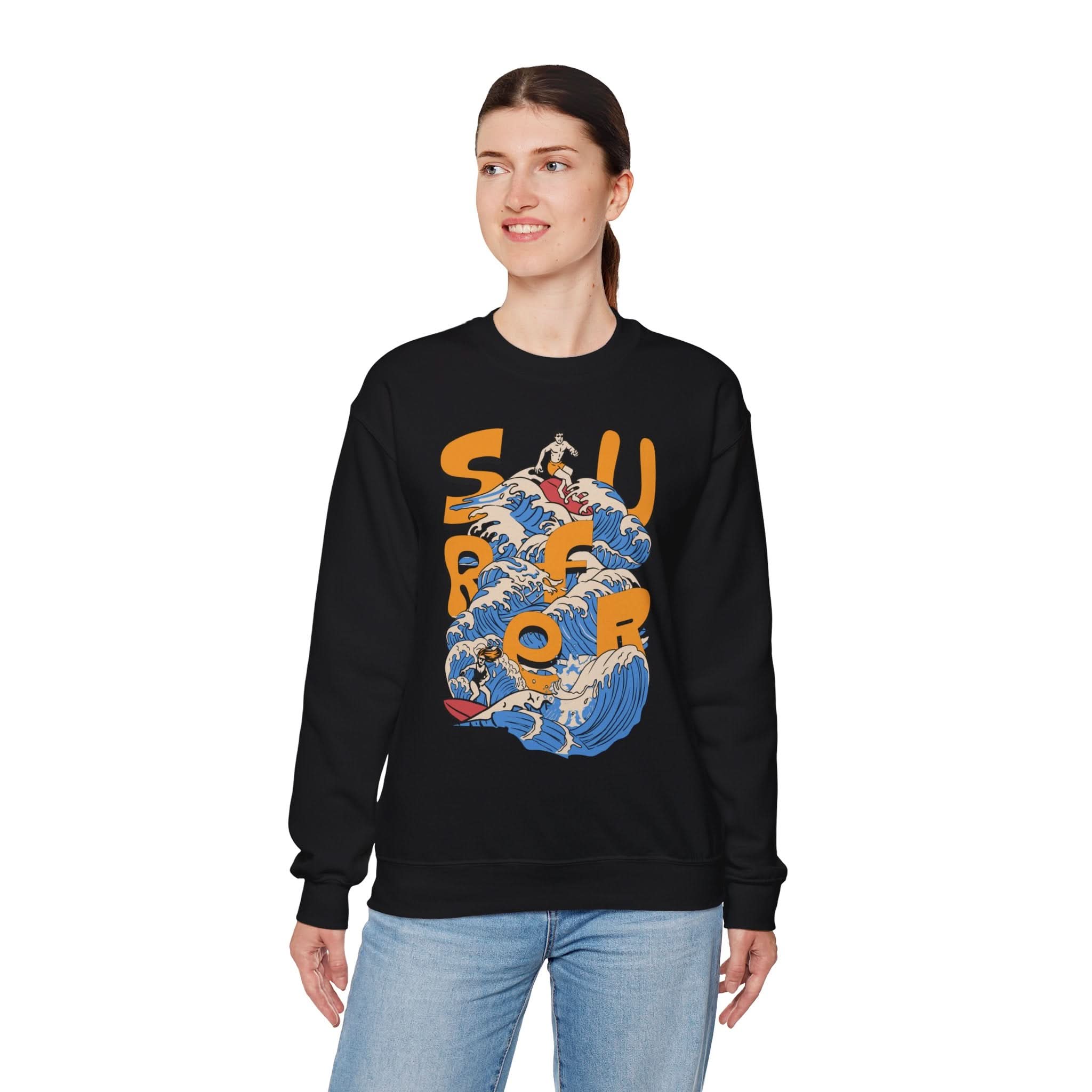 Surf-Inspired Unisex Crewneck Sweatshirt, Cozy Beachwear, Casual Ocean Vibe, Perfect for Surfing Lovers, Gift for Ocean Enthusiasts
