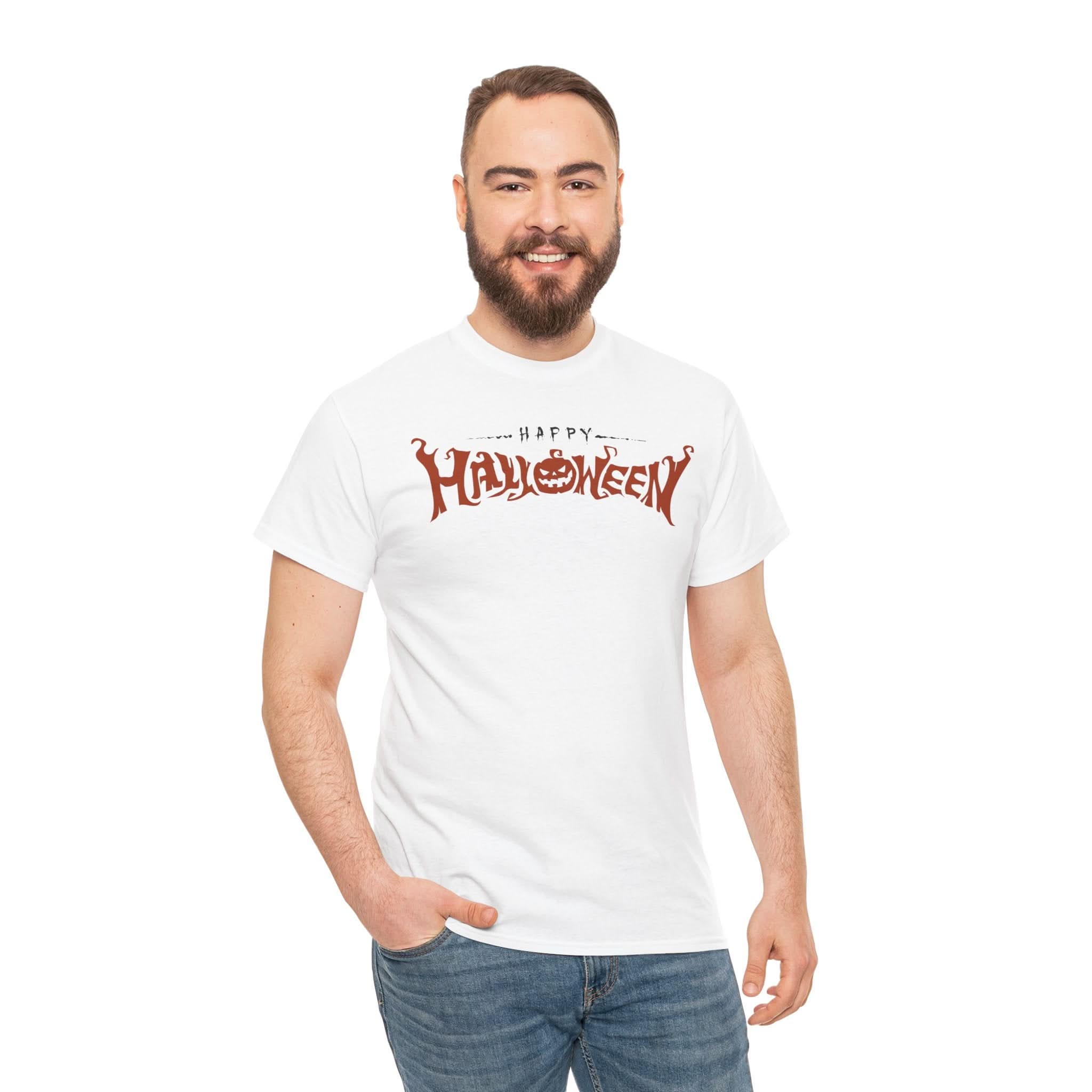 Happy Halloween Unisex Heavy Cotton Tee, Spooky Shirt, Fall Fashion, Pumpkin Tee, Halloween Costume, Gift for Halloween Lovers