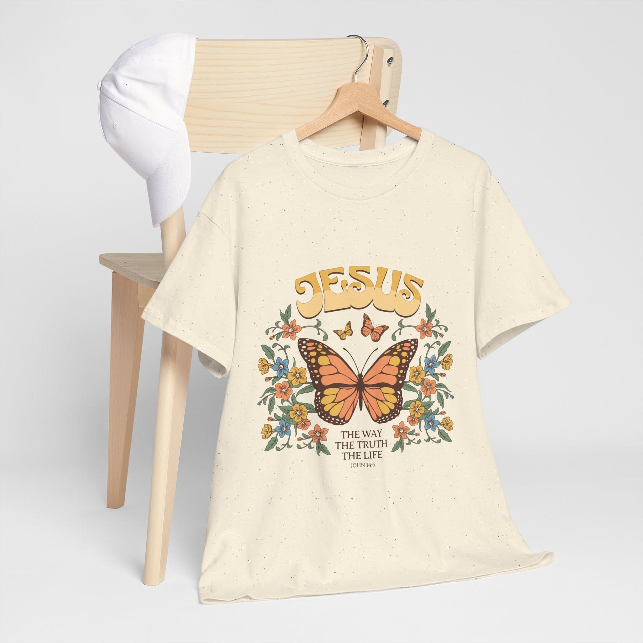 Bohemian Jesus Tee, Vintage Butterfly T-Shirt, Spiritual Apparel, Faith-based Graphic Tee, Unisex Heavy Cotton Shirt