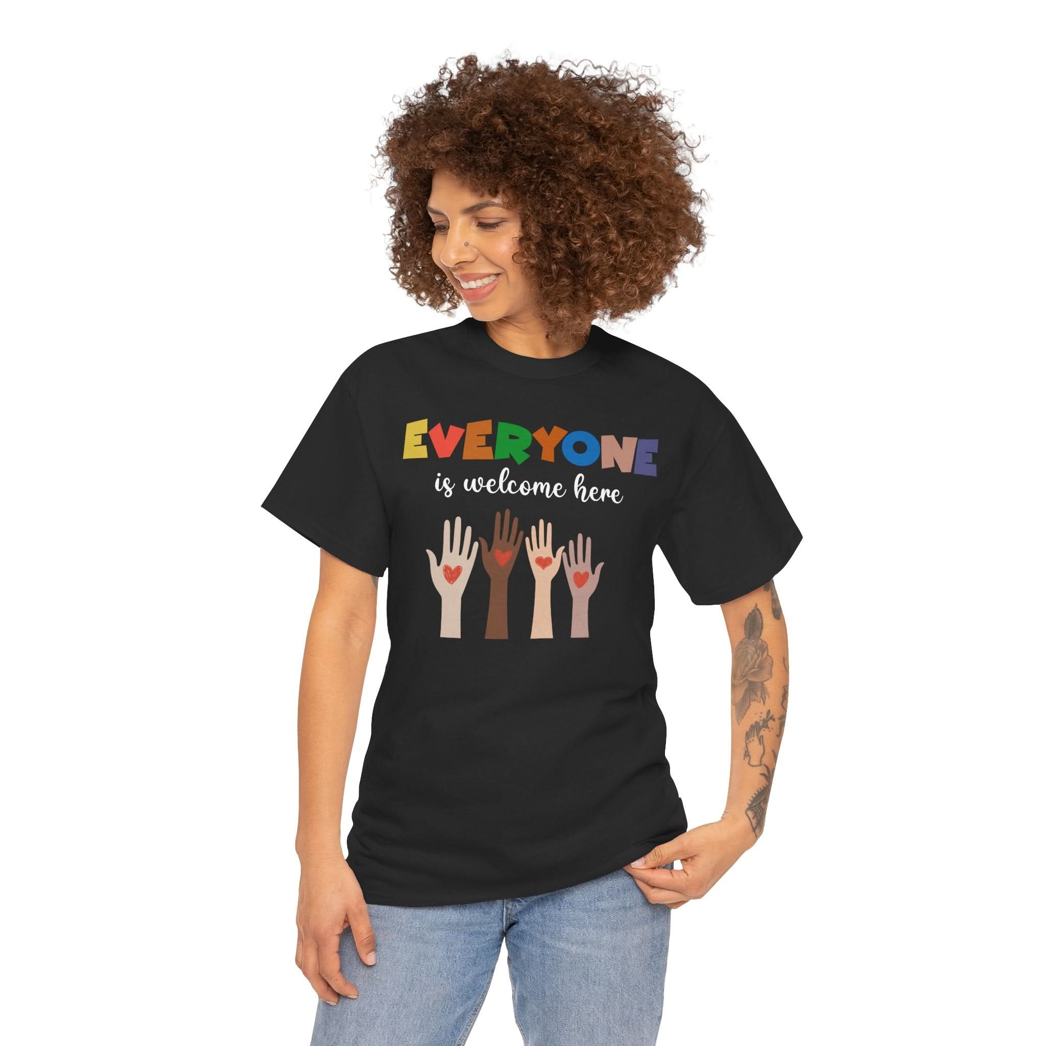 'Everyone is welcome here' Inclusive Message Tee | Gift For Him | Gildan Soft | Colorful Tee
