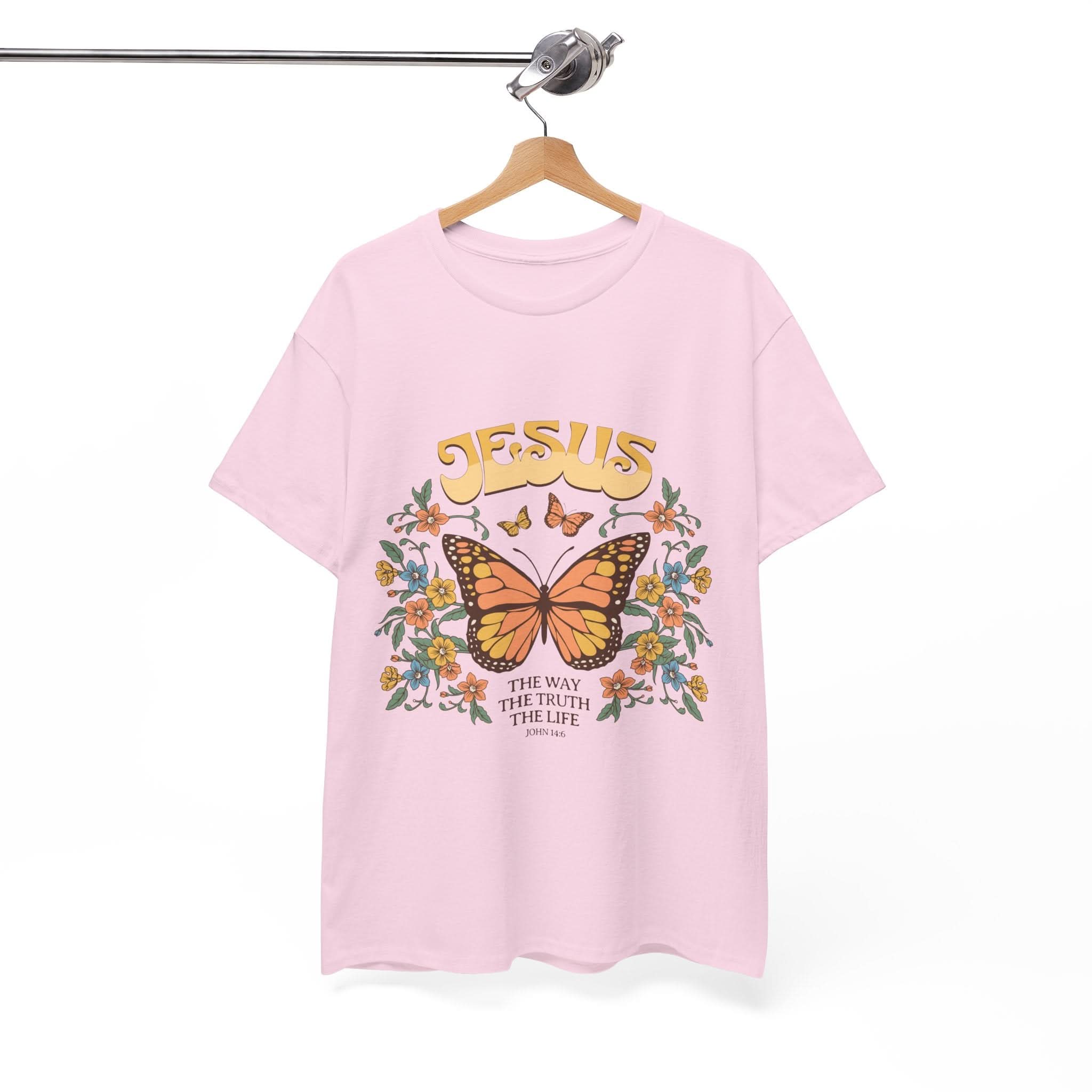 Bohemian Jesus Tee, Vintage Butterfly T-Shirt, Spiritual Apparel, Faith-based Graphic Tee, Unisex Heavy Cotton Shirt