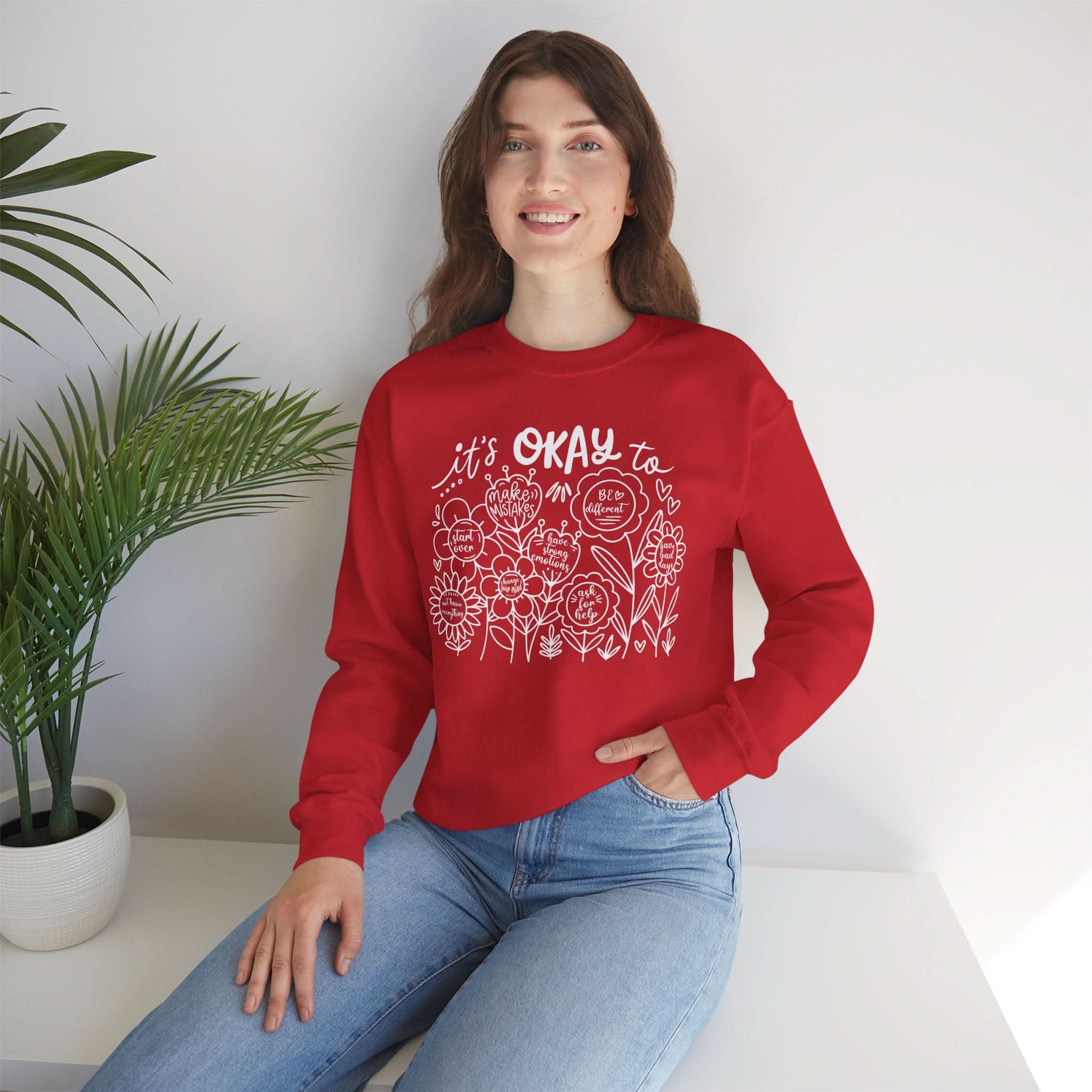 Comforting Crewneck Sweatshirt - It's Okay to Feel, Unisex, Self-Care Gift, Cozy Fashion, Spring Essentials