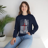 Faith Over Fear Crewneck Sweatshirt — Christian American Flag Cross Design