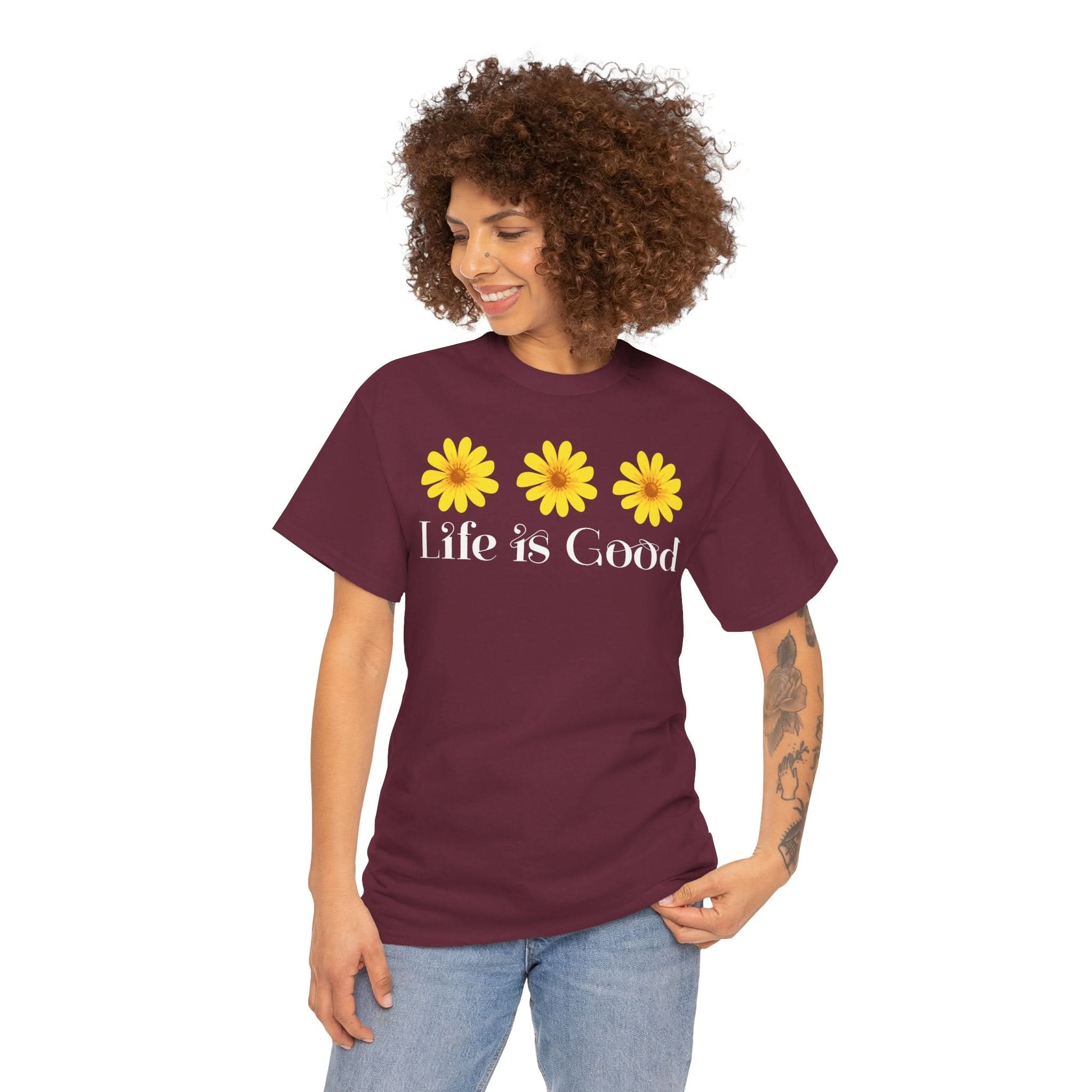 Life is Good Unisex Heavy Cotton Tee with Floral Design | Cute Graphic Tee for Summer, Gift for Friends, Casual Wear, Positive Vibes, [...]