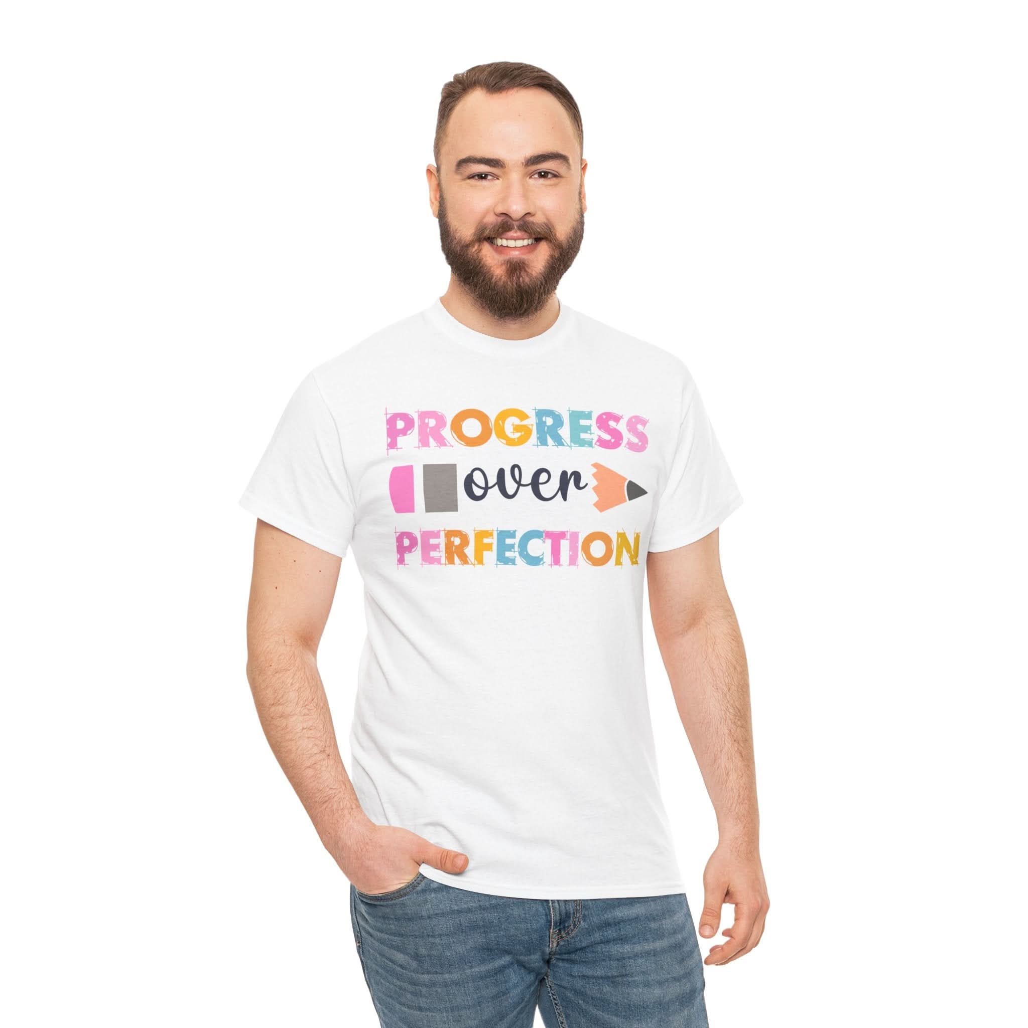 Progress Over Perfection Tee, Inspirational T-Shirt, Motivational Gift, Creative Apparel, Unisex Cotton Shirt