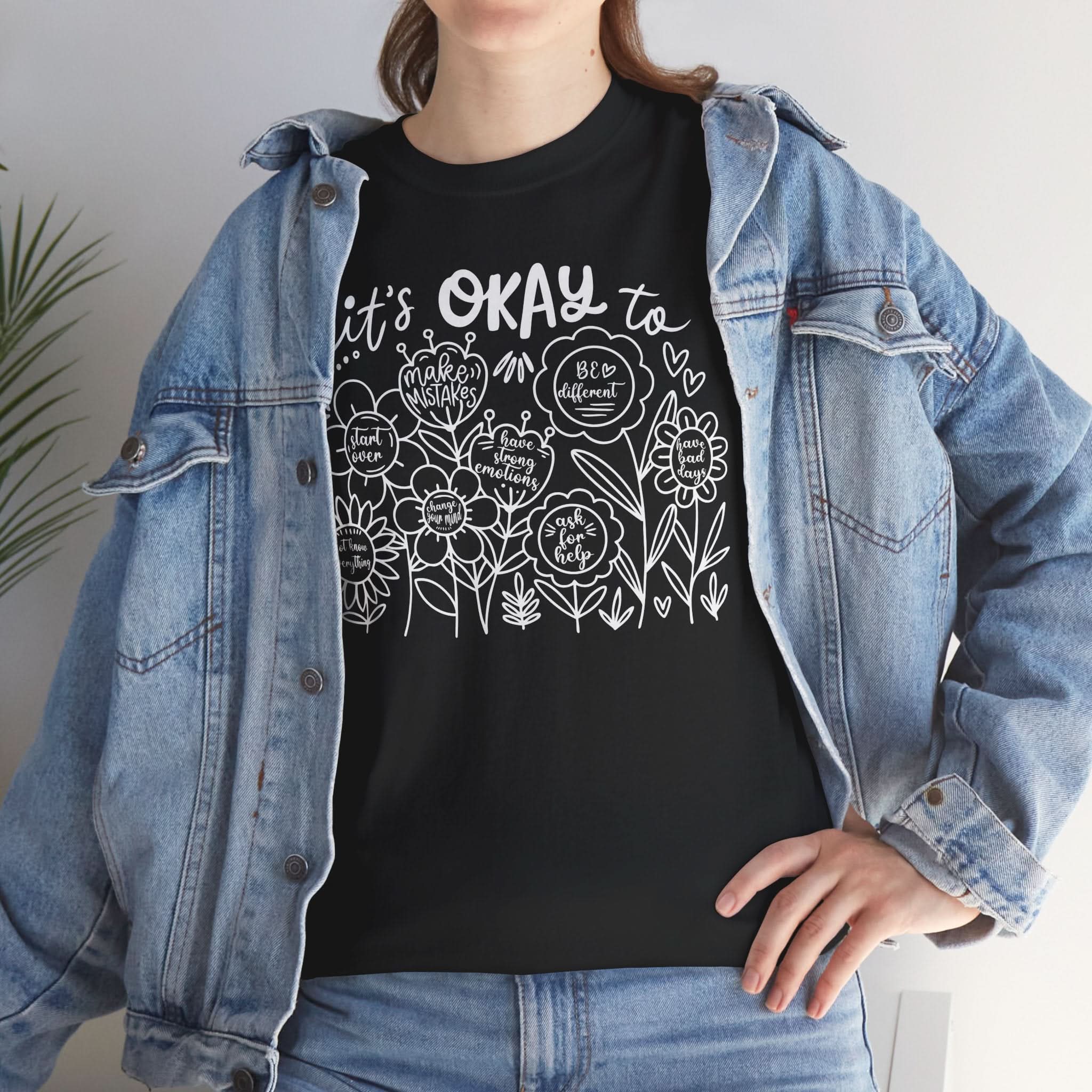 Floral Motivational Tee, It's Okay to Blossom T-Shirt, Positive Vibes Cotton Shirt, Self-Care Gift, Unisex Everyday Tee