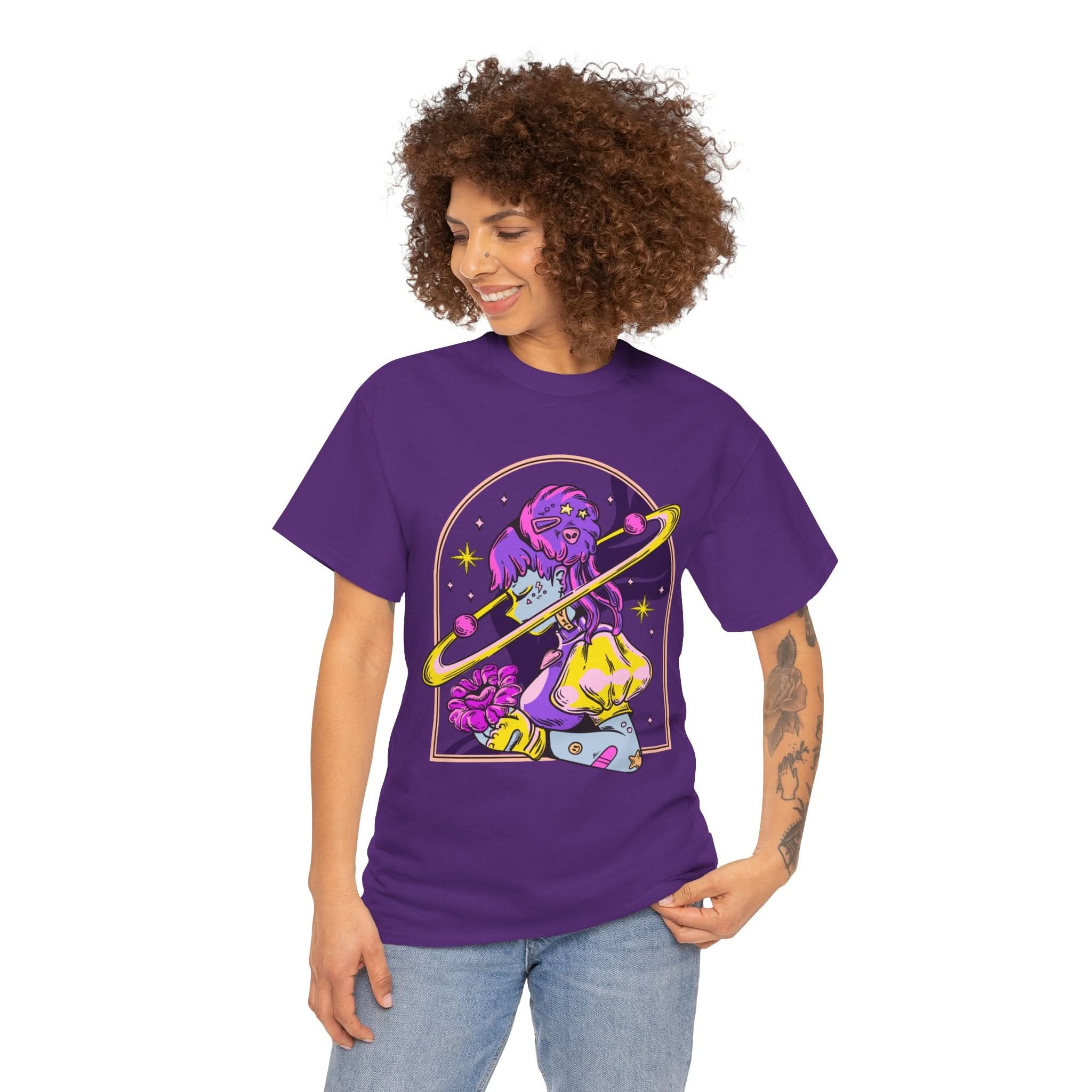 Cosmic Wizard Tee, Celestial Art Shirt, Unisex Heavy Cotton Tee, Astrology Gift, Space Design Apparel, Unique Graphic T-Shirt