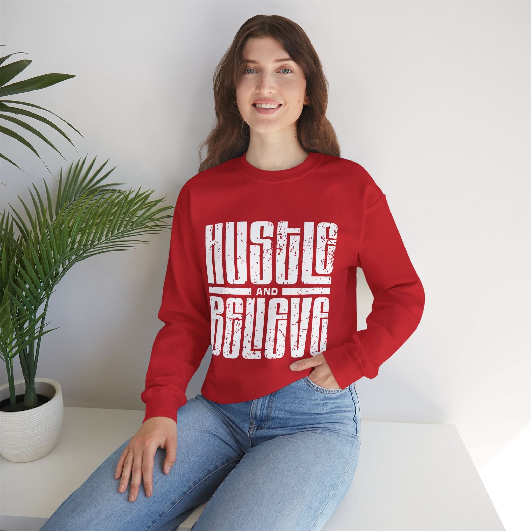 Hustle and Believe Sweatshirt for Dreamers, Cozy Crewneck, Motivational Apparel, Unisex Gift for Entrepreneurs, Trending Fashion