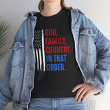 God, Family, Country T-Shirt — Patriotic American Flag Tee