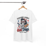 Hot Dogs Tee — "Serving Looks" Patriotic Skeleton BBQ T-Shirt