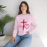 Faith Heartbeat Sweatshirt — Cross & Heart Design Christian Crewneck
