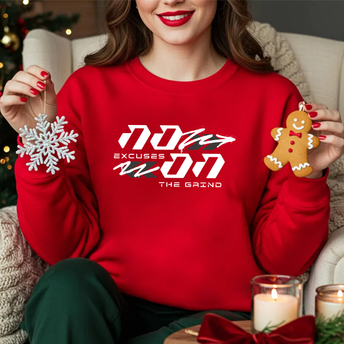 No Excuses On The Grind Crewneck Sweatshirt | Motivational Gym Pullover | Unisex Gildan 18000 Streetwear | Hustle Graphic