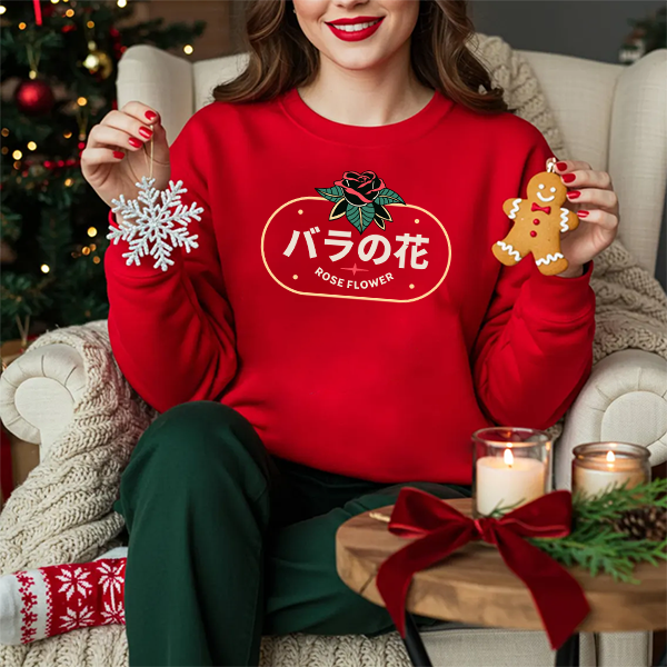 Rose Flower Crewneck Sweatshirt — バラの花 Japanese Floral Graphic