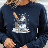 Cricket Penguin Crewneck Sweatshirt – Cute Winter Sports Design