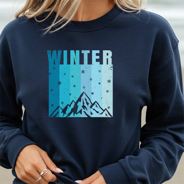 Winter Mountain Sweatshirt — 'WINTER' Snowy Peak Crewneck