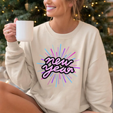New Year Crewneck Sweatshirt — Retro Neon 'new year' Graphic
