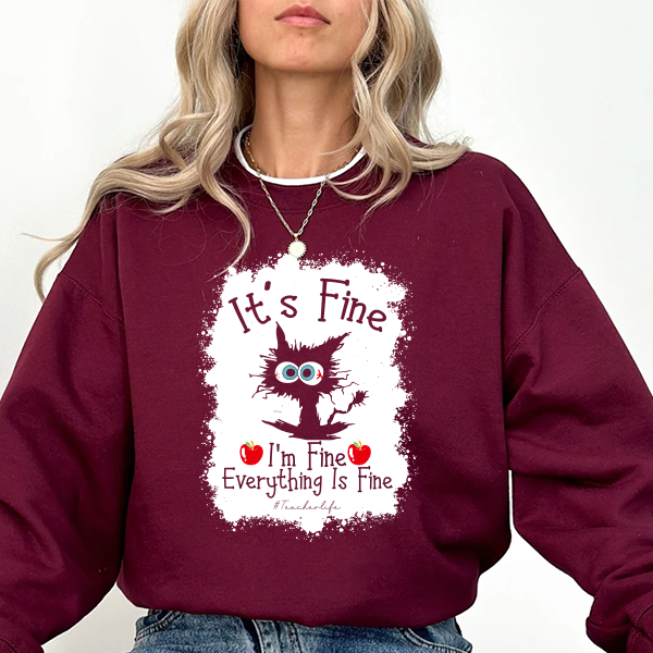 Funny 'It's Fine' Cat Sweatshirt — Cute Black Cat Graphic Crewneck