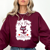 Funny 'It's Fine' Cat Sweatshirt — Cute Black Cat Graphic Crewneck