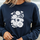 Floral Daisies Crewneck Sweatshirt — Monochrome Garden Graphic