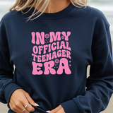 Teen Birthday Sweatshirt - "In My Official Teenager Era" Pink Graphic Crewneck