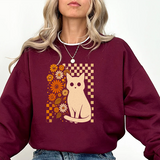 Cat & Retro Daisies Crewneck Sweatshirt