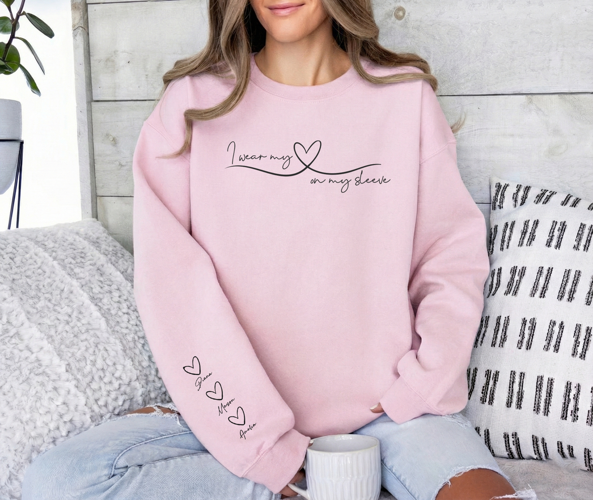Personalized Mom Sweatshirt: Heart On My Sleeve, Names Gift