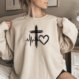 Faith Heartbeat Crewneck Sweatshirt – Cross, Heart & EKG Graphic