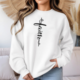 Faith Cross Crewneck Sweatshirt — Vertical Script Christian Sweatshirt