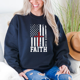 Faith Over Fear Crewneck Sweatshirt — Christian American Flag Cross Design