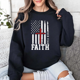Faith Over Fear Crewneck Sweatshirt — Christian American Flag Cross Design