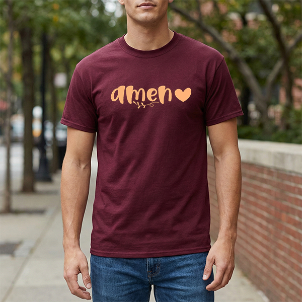 Amen Heart T‑Shirt — Faith Graphic Tee with Script "Amen" and Heart
