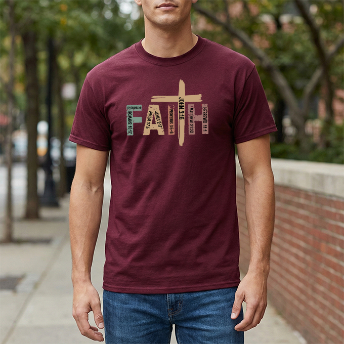Faith Cross T‑Shirt — Rustic Inspirational Christian Tee