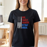 God, Family, Country T-Shirt — Patriotic American Flag Tee