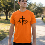Christian Cross Heart Tee – Faith, Heartbeat & Hope Graphic T-Shirt