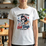 Hot Dogs Tee — "Serving Looks" Patriotic Skeleton BBQ T-Shirt