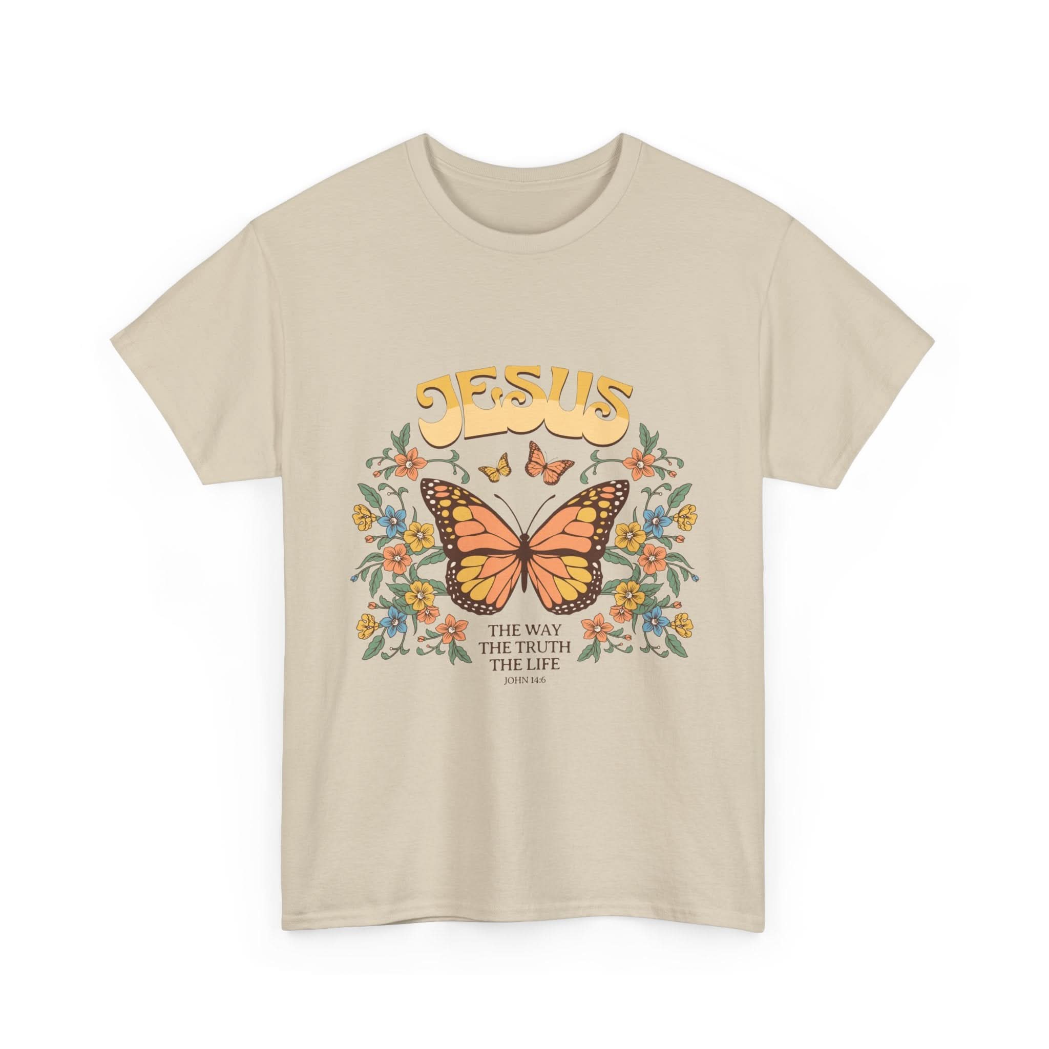 Bohemian Jesus Tee, Vintage Butterfly T-Shirt, Spiritual Apparel, Faith-based Graphic Tee, Unisex Heavy Cotton Shirt