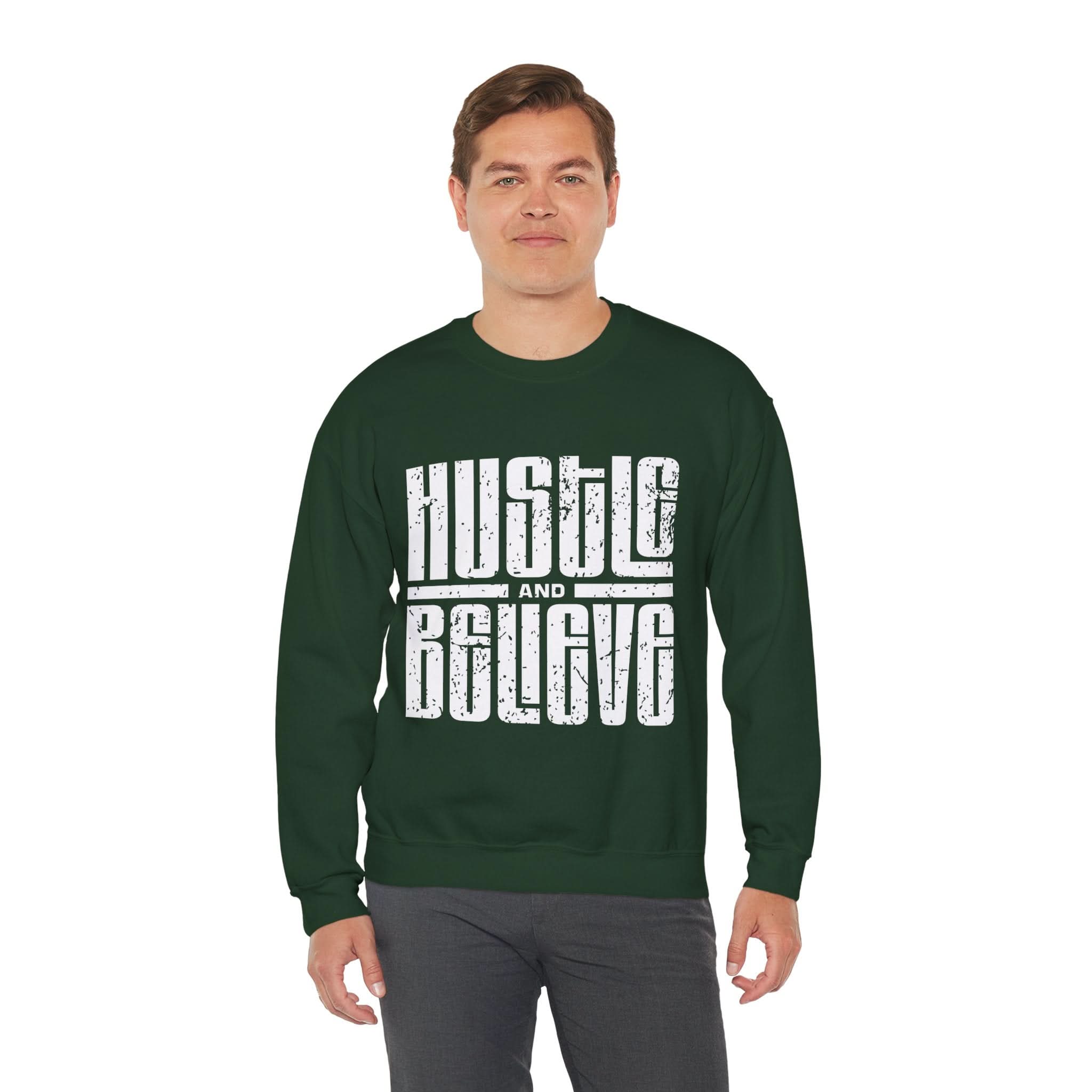 Hustle and Believe Sweatshirt for Dreamers, Cozy Crewneck, Motivational Apparel, Unisex Gift for Entrepreneurs, Trending Fashion