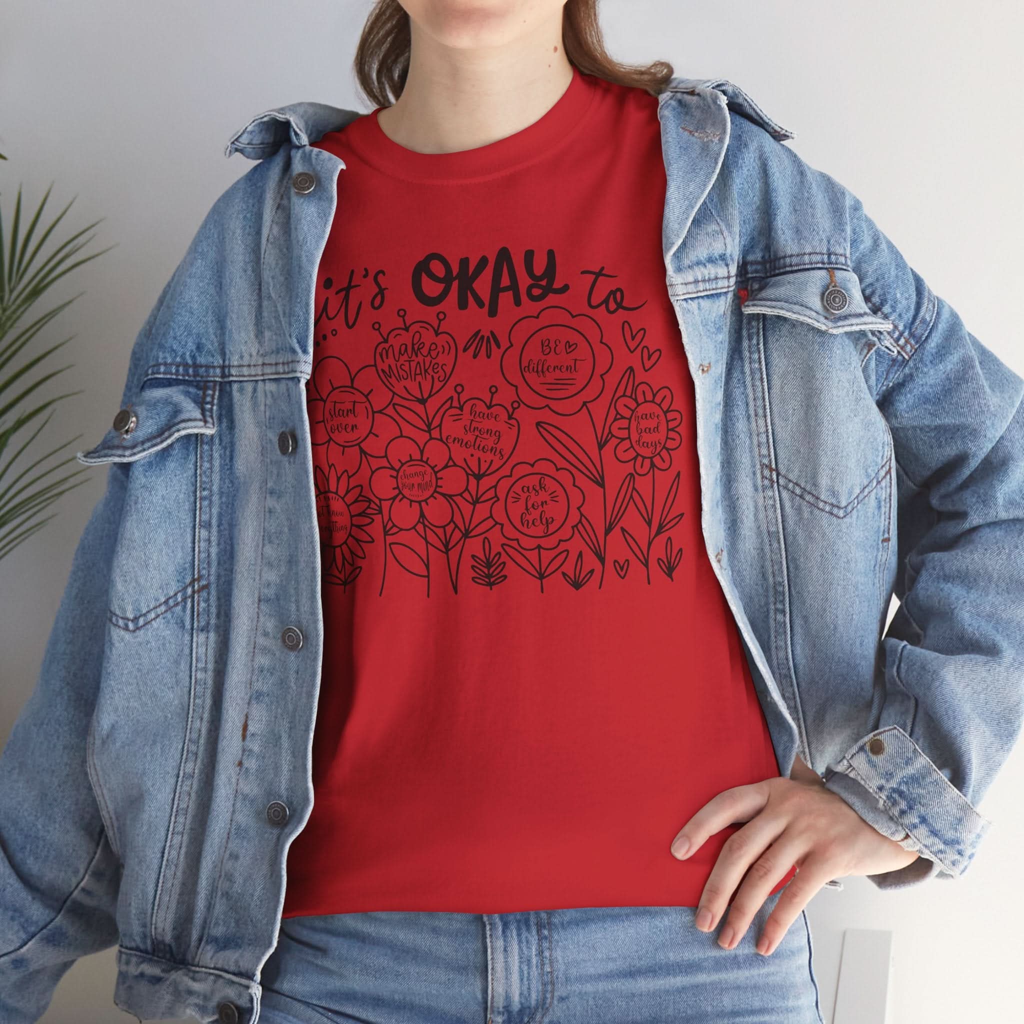Floral Motivational Tee, It's Okay to Blossom T-Shirt, Positive Vibes Cotton Shirt, Self-Care Gift, Unisex Everyday Tee
