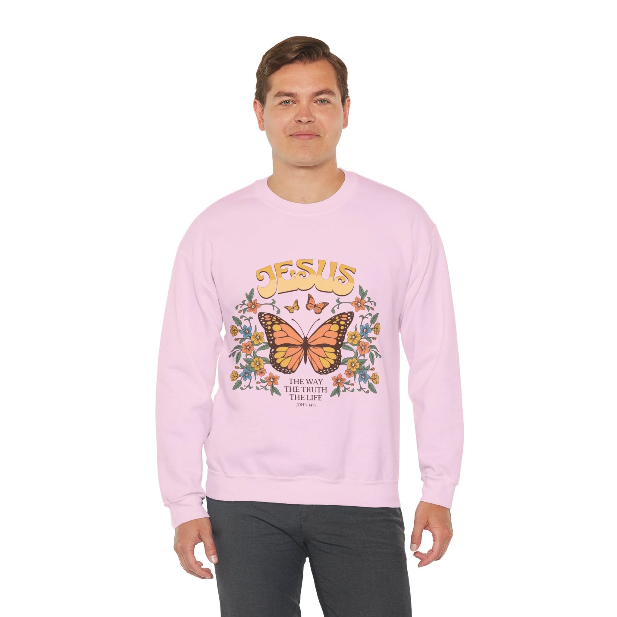 Butterfly Jesus Sweatshirt - Cozy Biblical Crewneck, Faith-Inspired Gift, Spiritual Apparel, Religious Fashion, Perfect for Everyday Use