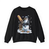 Cricket Penguin Crewneck Sweatshirt – Cute Winter Sports Design